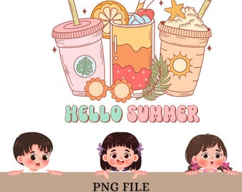 Hello Summer PNG | Tropical Drink Clipart | Beach Cocktail Design | Sublimation Shirt Graphic File