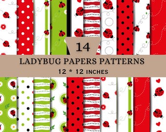 Ladybug Seamless Patterns Bundle | Red Green Polka Dot & Floral JPGs (Digital Download)