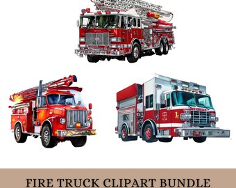 Fire Truck Clipart Bundle | Watercolor Fire Engine PNG | Emergency Vehicle Graphics | Instant Download