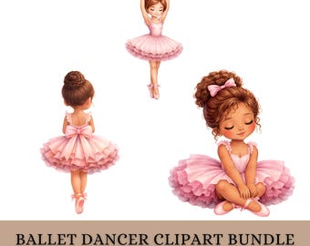 Ballet Dancer Clipart Bundle PNG | Watercolor Ballerina Set | Kids Dance Art | Nursery Decor Download