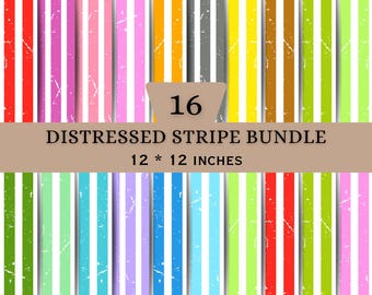 Distressed Stripe Digital Papers | Vintage Grunge Background Collection | Colorful Pattern Pack | Craft Designs