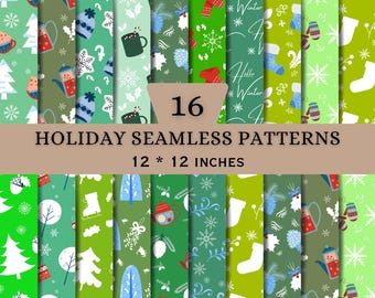 Winter Christmas Digital Paper | Holiday Seamless Patterns | Cozy Seasonal Background Bundle