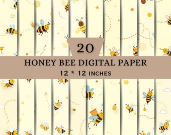 Honey Bee Digital Paper | Bumblebee Seamless Patterns | Yellow Bee Background Bundle
