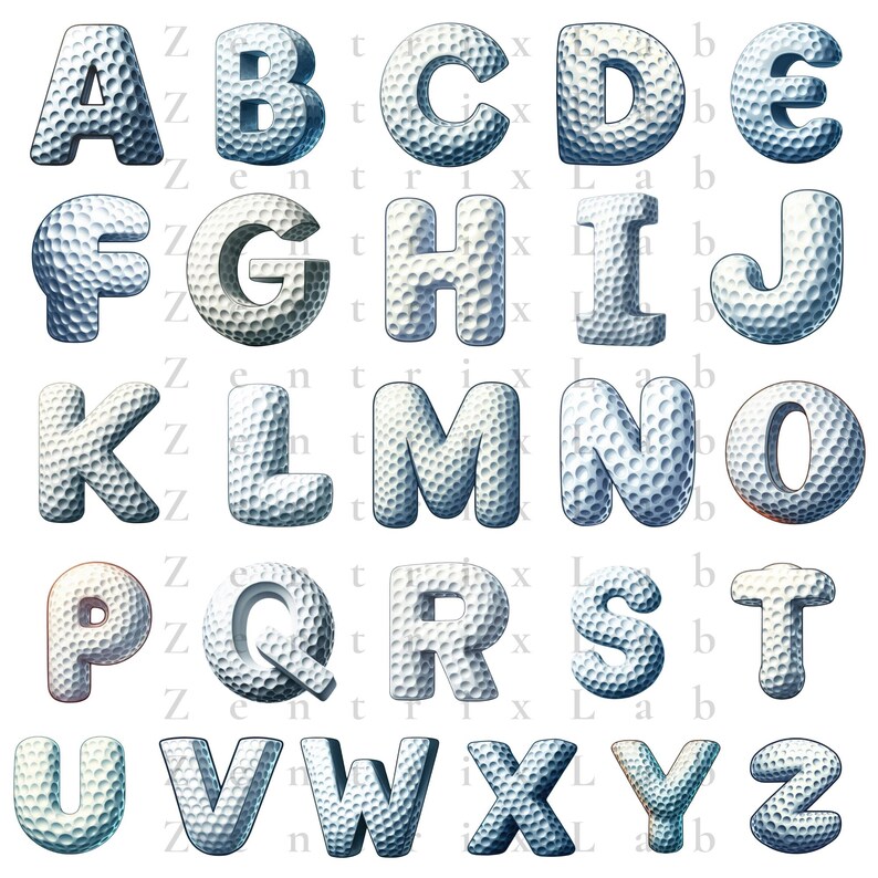 Golfbalalfabet PNG-set: AZ-letters, 0-9 cijfers (digitale download) afbeelding 2
