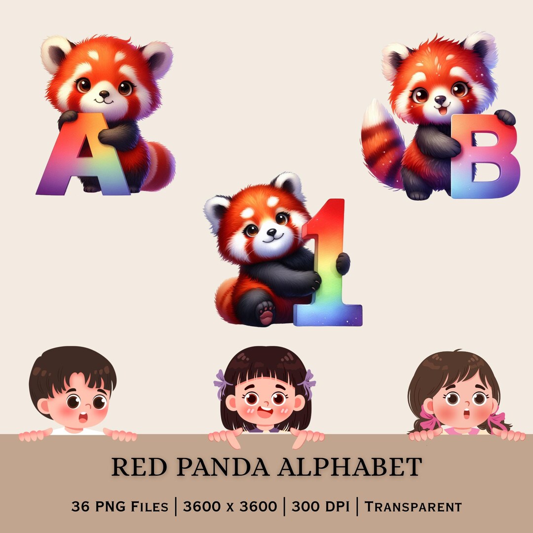 Red Panda Alphabet PNG – Kids Learning Letters, Numbers (digital ...