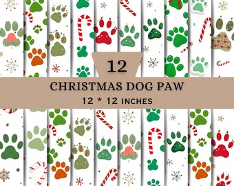 Christmas Dog Paw Patterns | Holiday Pet Digital Paper | Festive Paw Print Seamless Bundle