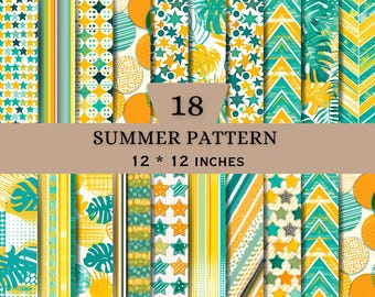 Summer Pattern Bundle | Tropical Leaf Backgrounds | Sunshine Stripe Designs | Seamless Digital Papers | JPG Files