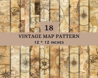 Vintage Map Pattern Bundle | Antique Compass Designs | Explorer Backgrounds | Old World JPG Collection