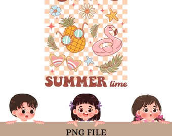 Sweet Summer Time PNG | Retro Beach Bundle Design | Flamingo Pineapple Graphic | Sublimation Download