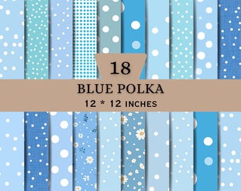 Blue Polka Dot Digital Paper Bundle | Daisy Floral Backgrounds | Seamless Pastel Patterns | JPG Files