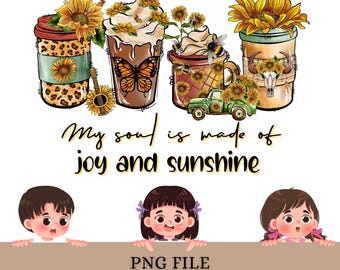 Sunflower Coffee PNG | Western Boho Sublimation Design (Digital Download)