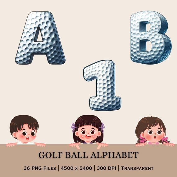 Golf Ball Alphabet PNG Set – A-Z Letters, 0-9 Numbers (Digital Download)