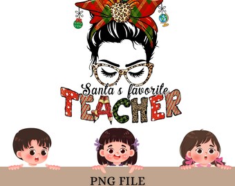 Santa Favorite Teacher PNG | Christmas Teacher Shirt Design | Leopard Glasses Sublimation File