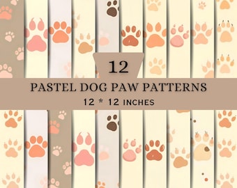 Pastel Dog Paw Patterns | Soft Pet Digital Paper | Seamless Paw Print Background Bundle