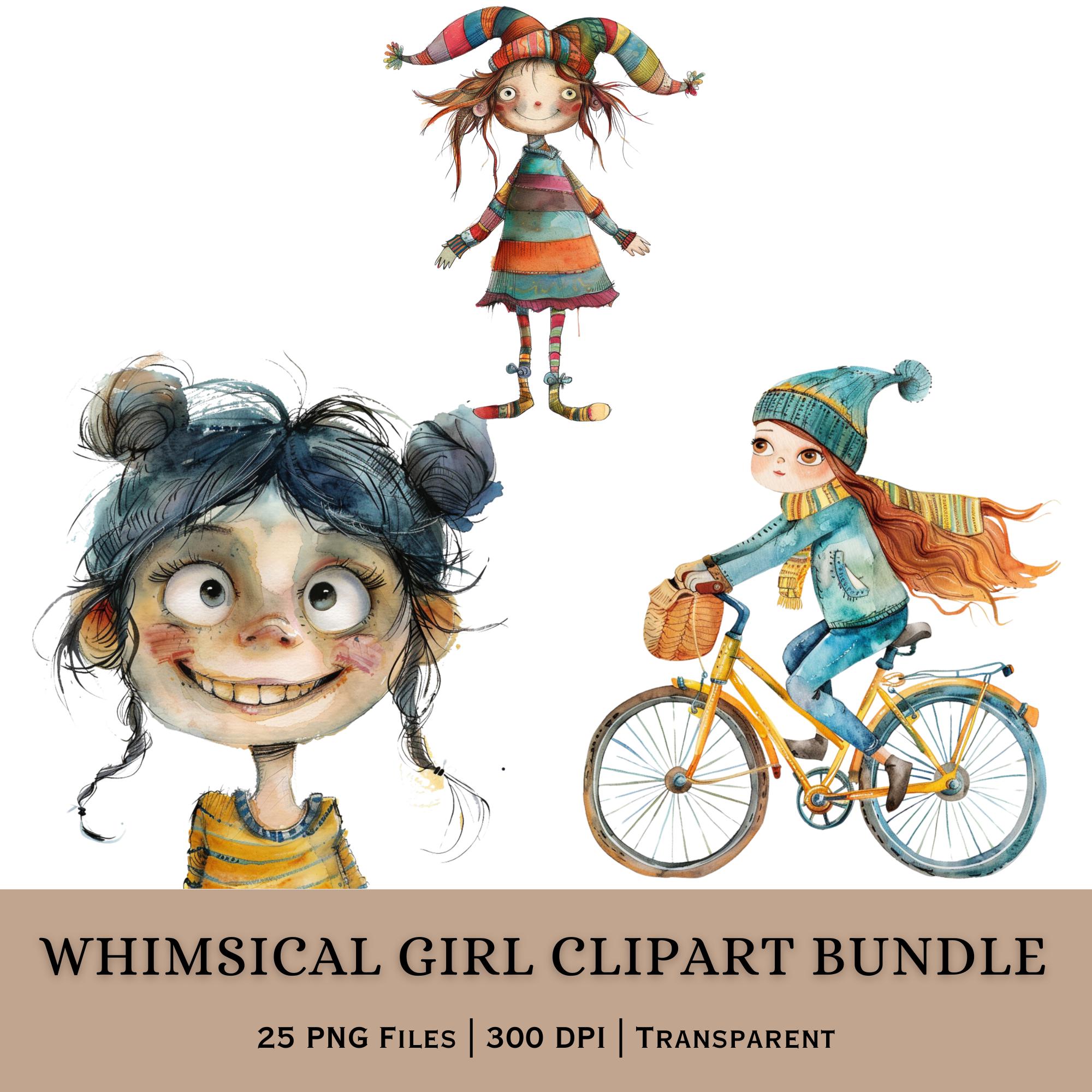 Whimsical Girl Clipart Bundle PNG | Watercolor Character Set | Fantasy ...