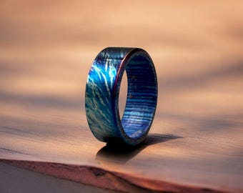 Toxic Titanium Whiskey Barrel Ring Minimalist Ring: Brushed Finish, Modern Wedding Band