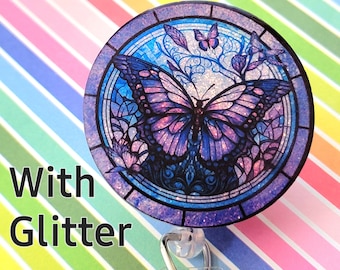 Stained glass Butterfly badge reel, Butterfly badge reel, ID holder, Badge holder, Retractable reel, Gift idea, Butterfly