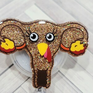 Turkey Uterus Badge reel. Thanksgiving Fall Badge reel Cervix Ovaries Vagina GYN Glitter. Funny holiday lanyards image 3