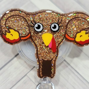 Turkey Uterus Badge reel. Thanksgiving Fall Badge reel Cervix Ovaries Vagina GYN Glitter. Funny holiday lanyards image 1