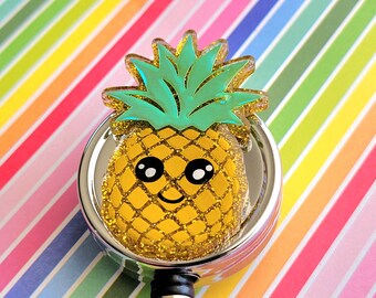 Pineapple badge reel. Summer time badge reels. Nursing id holders. mothers day gifts. Glitter badge reels- Cruise keycard holder