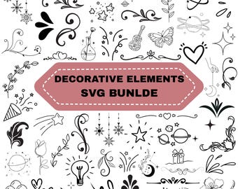 Decorative Elements svg Bundle: Flourishes Doodle,Dividers Borders,Digital Files(Instant Download)
