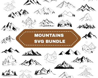 Pacchetto SVG con scena di montagna, avventura all'aperto in formato SVG, file SVG per Cricut, file digitale (download immediato)