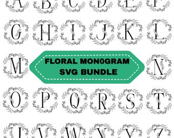 Floral Monogram SVG Bundle:Flower Letters A-Z,Initial Monogram,Flourish Alphabet Clipart,Digital file(Instant Download)