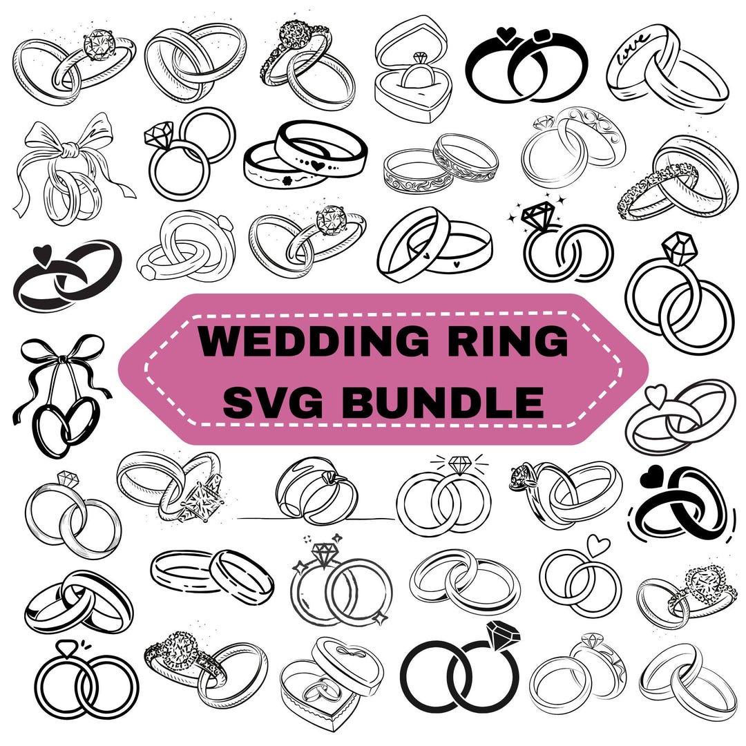 Wedding Ring SVG Bundle: Diamond, Groom & Bride Vector Cut Files ...