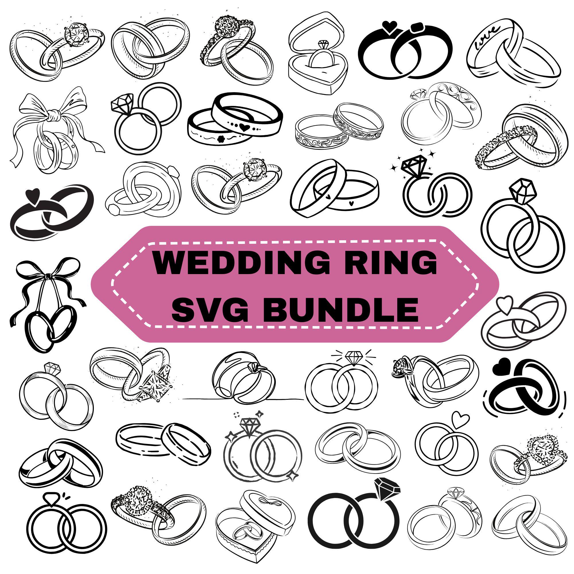 Wedding Ring SVG Bundle: Diamond, Groom & Bride Vector Cut Files ...