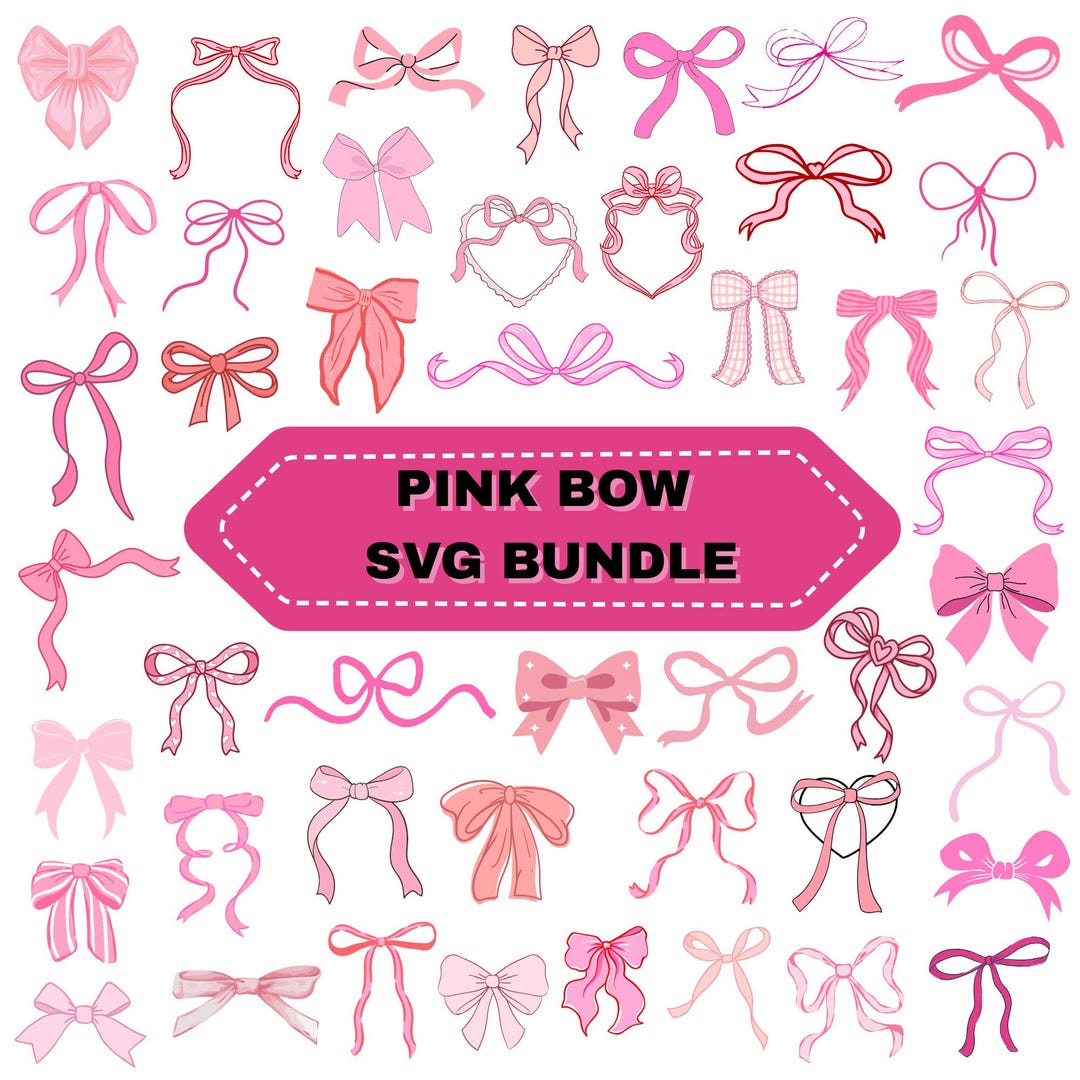 Pink String Svg Pink Bow SVG Bundle:ribbon Svg,cute Trendy Girl Art,bow Tie Svg, pink ...