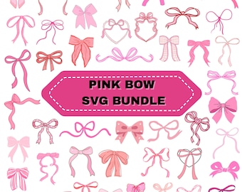 Pink Bow SVG Bundle:Ribbon Svg,Cute Trendy girl art,Bow Tie Svg, PINK Ribbon Clipart Designs,Digital file(Instant Download)