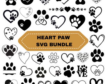 Herz Pfote svg Bundle, Pfote Abdruck Clipart Silhouette, Hund Katze Pfote Vektor, digitale Datei (Instant Download)