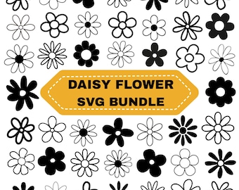 Daisy Flower SVG Bundle, Outline Clipart, Cut Files (Digital Download)