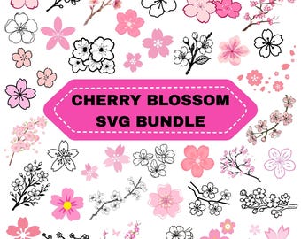 Kirschblüte SVG Bundle: Sakura Blumengrafiken, Pink Flower Clipart (Digitaler Download)