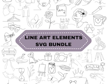 Line Art Elements SVG Bundle: Minimalist Hand Drawn Doodles (Digital Download)