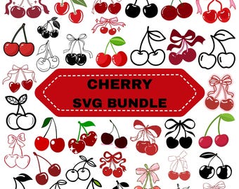 Cherry SVG Bundle with Bows: Clipart for Commercial Use (Instant Download)