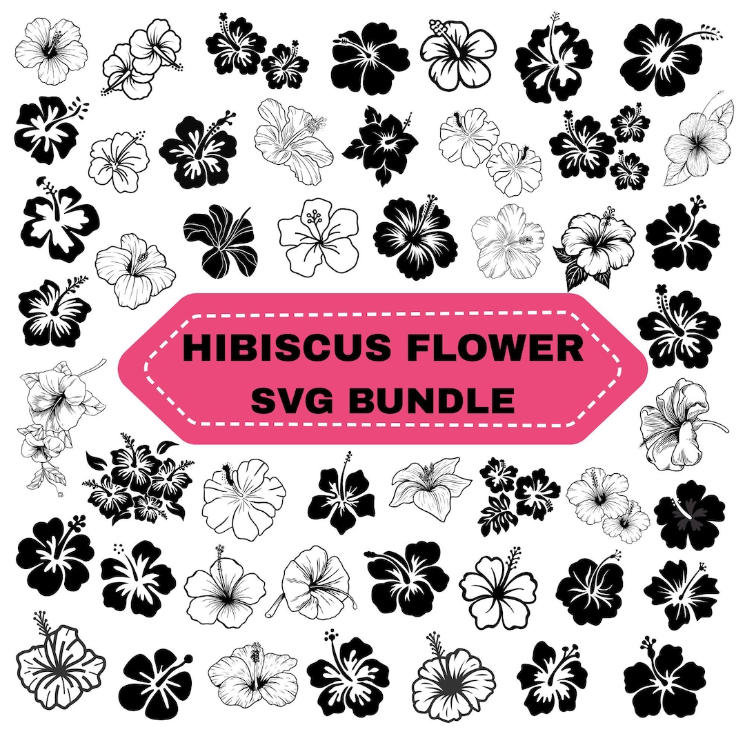 Hibiscus Flower SVG Bundle: Tropical Flower Clipart, Silhouettes Cut ...