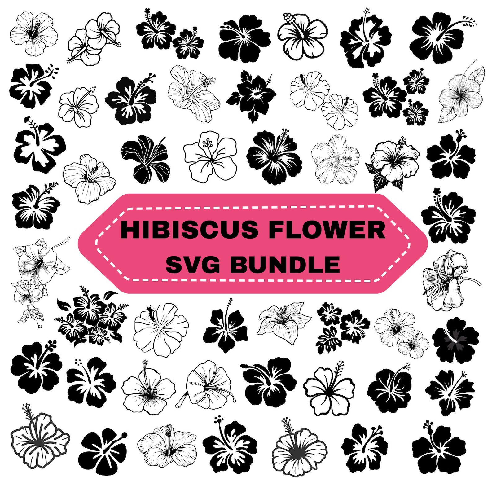 Hibiscus Flower SVG Bundle: Tropical Flower Clipart, Silhouettes Cut ...