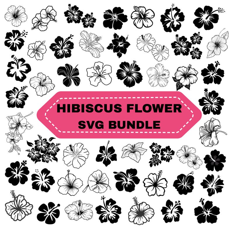 Hibiscus Flower SVG Bundle: Tropical Flower Clipart, Silhouettes Cut ...