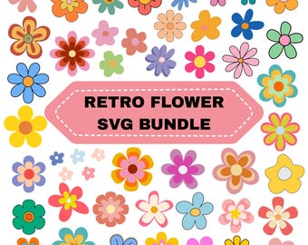 Retro Flower SVG Bundle: Boho Floral Clipart,Daisy Cut Files(Digital Download)
