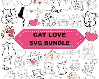 Cat Love SVG Bundle, Kitty Clipart, Cut Files (Digital Download)
