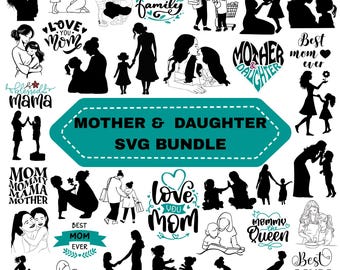 Mor och dotter SVG-paket: Mamma och minikärlek, silhuett Clipart (digital nedladdning)