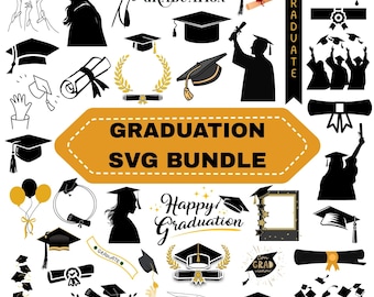 Graduation SVG Bundle: Cap, Clipart, Silhouette (Digital Download)