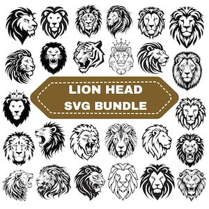 Lion Head SVG-bundel: brullende leeuw clipart, Jungle King Cricut, silhouet (digitale download)