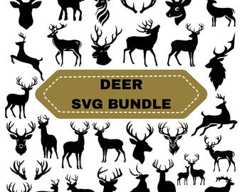 Deer SVG Bundle: Deer Head,antlers Clipart,silhouette,Cut files for Cricut(Digital Download)