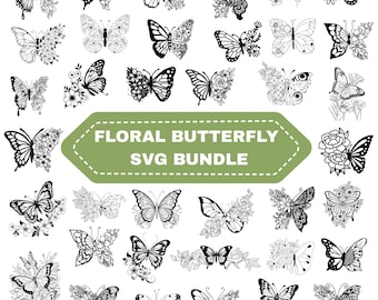 Floral Butterfly SVG Bundle, Cricut & Silhouette Clipart (Digital Download)