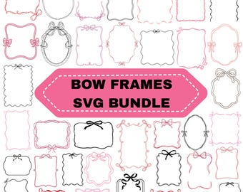 Bow Frames Svg Bundle: Coquette Bows,Decorative Label & Wavy Border(Digital Download)