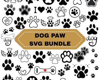 Dog Paw SVG Bundle: Paw Print, Silhouette Cut Files (Digital Download)