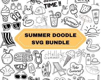 Summer Doodle SVG Bundle: Beach Clipart,Hot Days,Summer Vibes Cut Files(Digital Download)