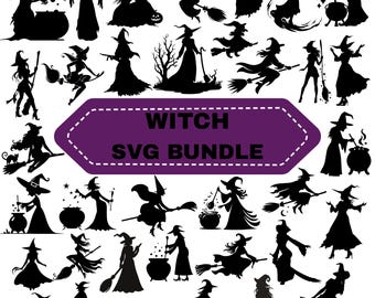 Witch SVG Bundle: Halloween Clipart,Flying Witch,Silhouette,Cut Files(Digital Download)